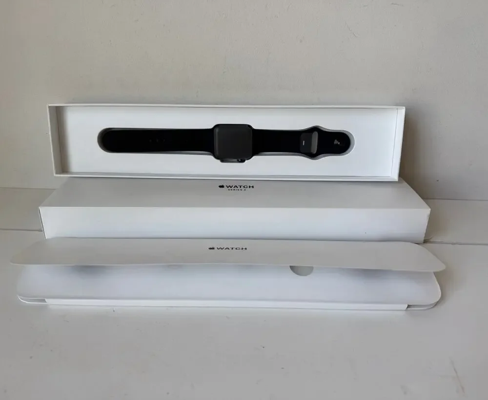 NEW Apple Watch Series 3 38mm Space Gray Aluminum Case Black Sport Band
